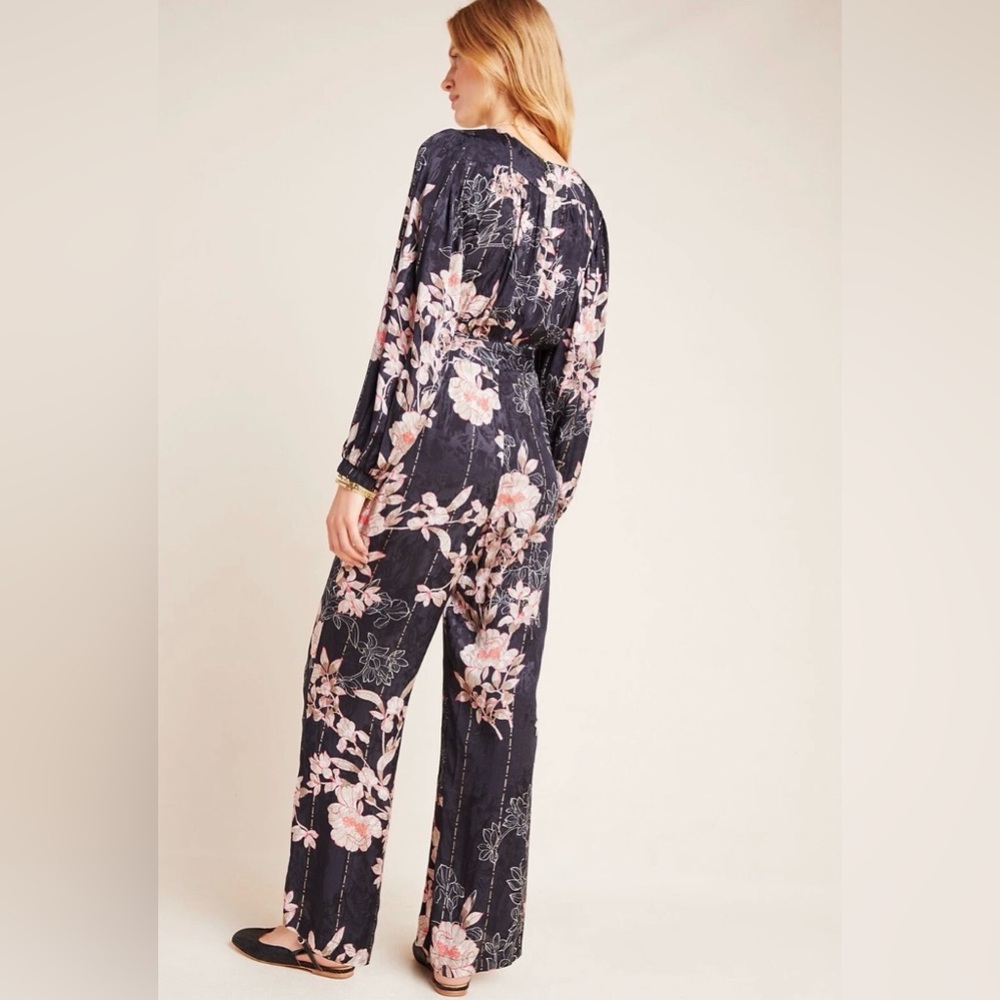 Anthropologie Harlyn Floral Boho Wide Leg Jumpsuit Balloon Sleeve S - Picture 2 of 14